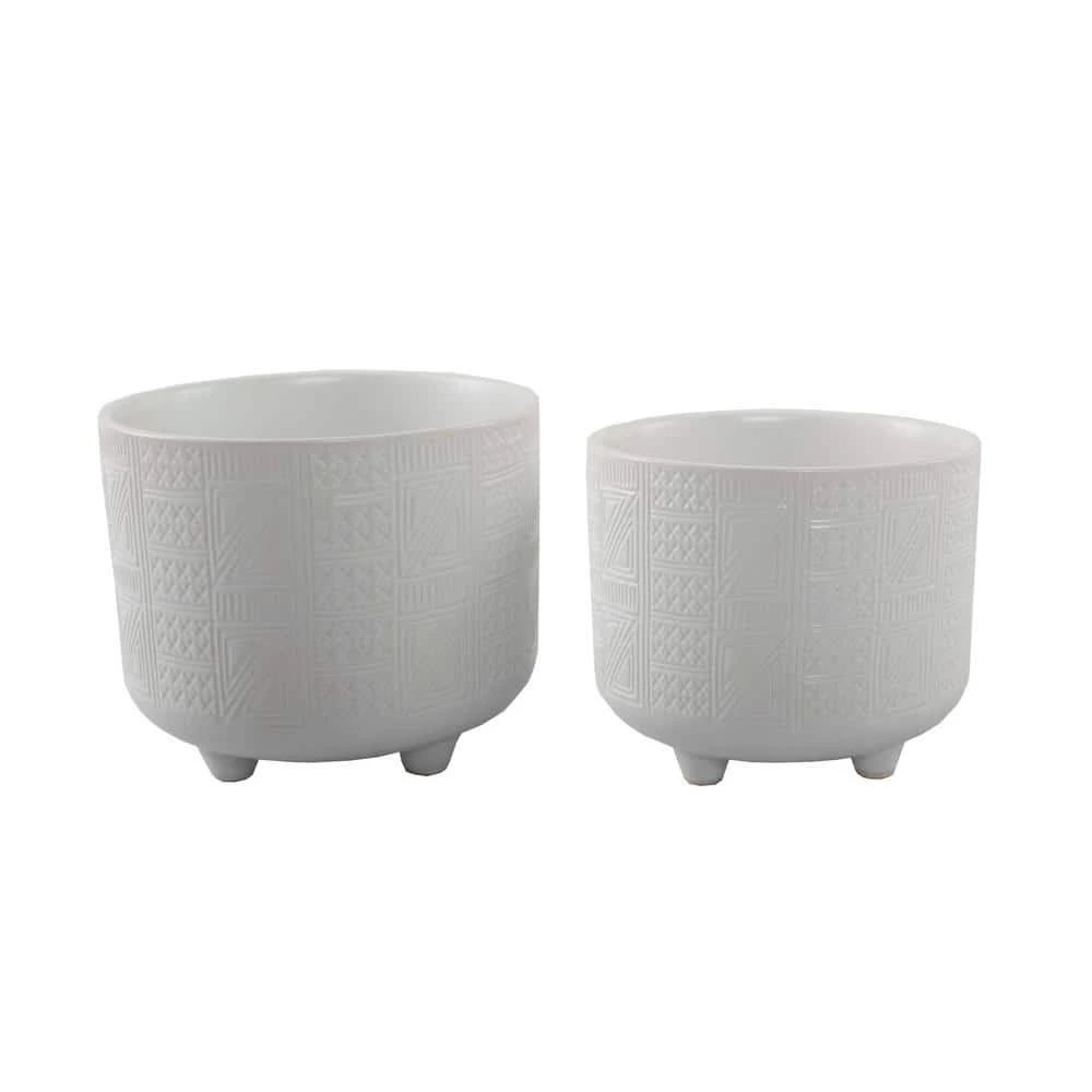Flora Bunda 6 in. x 4.75 in. Hiero Footed Ceramic Planter, (Set of 2) 3 Flora Bunda 6 in. x 4.75 in. Hiero Footed Ceramic Planter, (Set of 2)