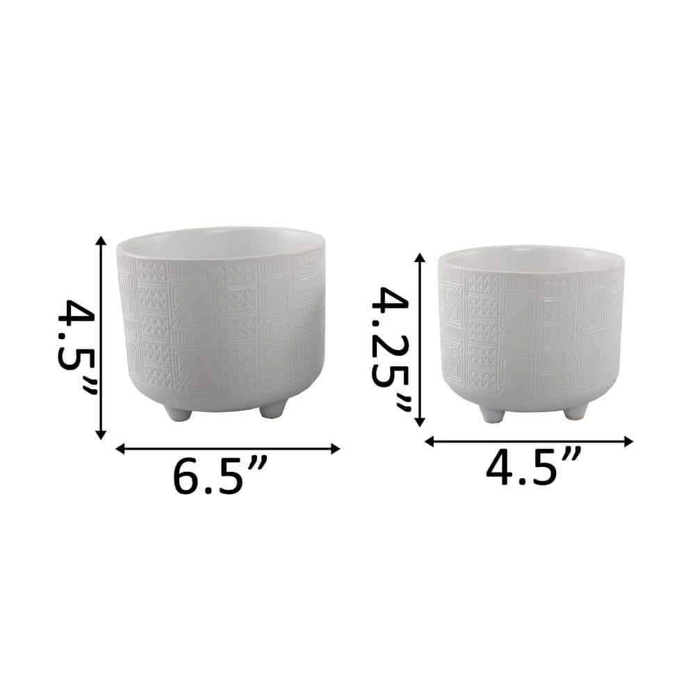 Flora Bunda 6 in. x 4.75 in. Hiero Footed Ceramic Planter, (Set of 2) 4 Flora Bunda 6 in. x 4.75 in. Hiero Footed Ceramic Planter, (Set of 2) - Image 2