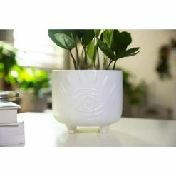 Flora Bunda 6 in. and 4.75 in. Matte White Evil Eye Ceramic Plant Pot with Legs (Set of 2) -US Flora Bunda Sales 2022 matte white flora bunda plant pots ct1423e2 mtwh 1f 1000