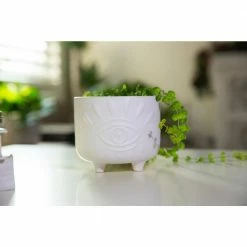 Flora Bunda 6 in. and 4.75 in. Matte White Evil Eye Ceramic Plant Pot with Legs (Set of 2) -US Flora Bunda Sales 2022 matte white flora bunda plant pots ct1423e2 mtwh 44 1000