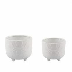 Flora Bunda 6 in. and 4.75 in. Matte White Evil Eye Ceramic Plant Pot with Legs (Set of 2)