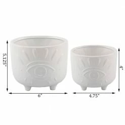 Flora Bunda 6 in. and 4.75 in. Matte White Evil Eye Ceramic Plant Pot with Legs (Set of 2) -US Flora Bunda Sales 2022 matte white flora bunda plant pots ct1423e2 mtwh c3 1000