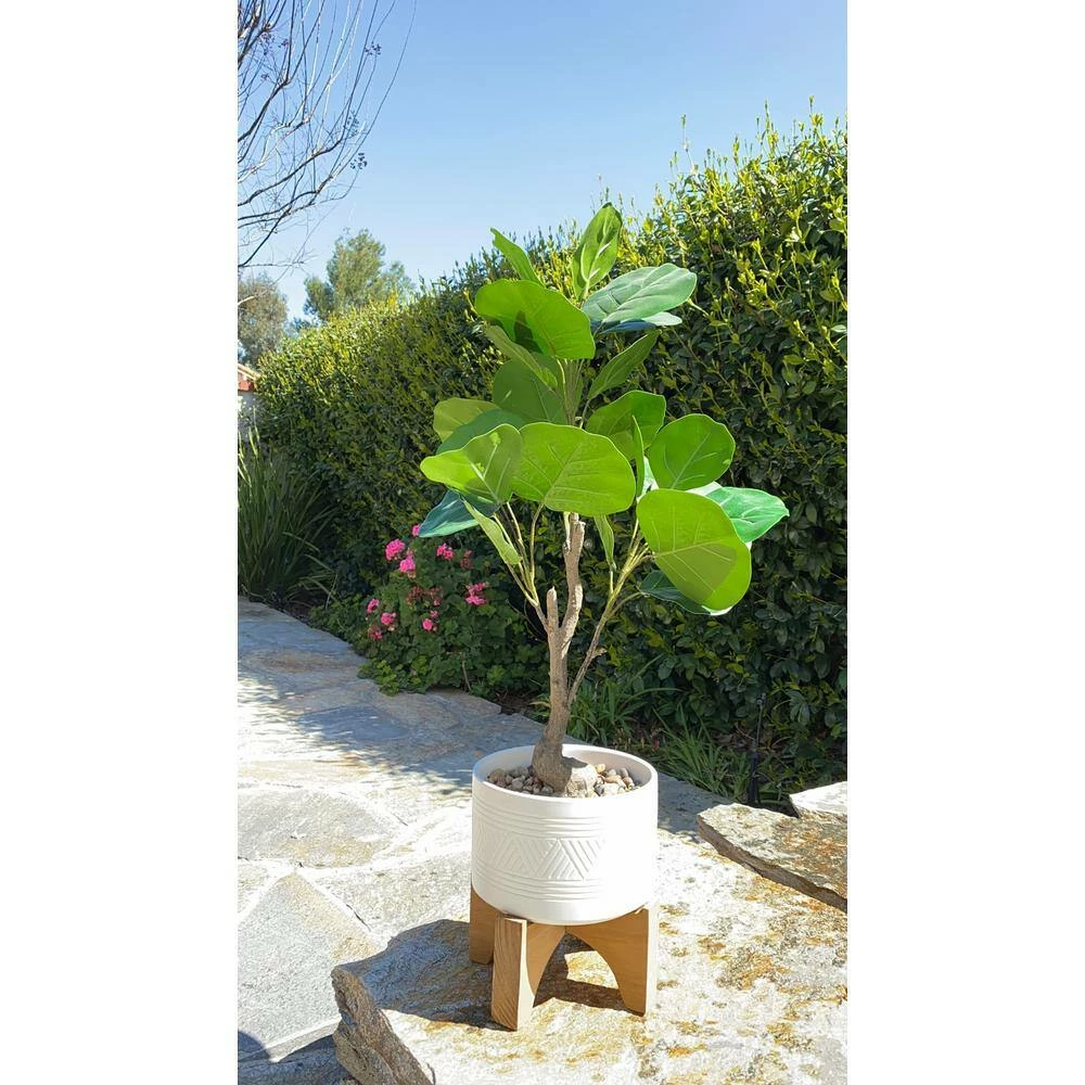 Flora Bunda 7 in. Matte White Mountain Ceramic Pot on Wood Stand Mid-Century Planter 6 Flora Bunda 7 in. Matte White Mountain Ceramic Pot on Wood Stand Mid-Century Planter - Image 4