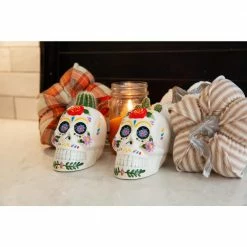 Flora Bunda 4 in. Day of the Dead Colorful Ceramic Skull Planters (Set of 2) -US Flora Bunda Sales 2022 multi color flora bunda plant pots ct1651e2 1f 1000