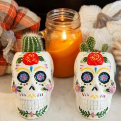 Flora Bunda 4 in. Day of the Dead Colorful Ceramic Skull Planters (Set of 2) -US Flora Bunda Sales 2022 multi color flora bunda plant pots ct1651e2 4f 1000