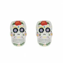 Flora Bunda 4 in. Day of the Dead Colorful Ceramic Skull Planters (Set of 2)