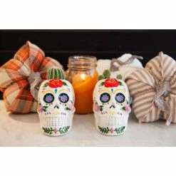 Flora Bunda 4 in. Day of the Dead Colorful Ceramic Skull Planters (Set of 2) -US Flora Bunda Sales 2022 multi color flora bunda plant pots ct1651e2 fa 1000