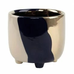 Flora Bunda 4.8 in. Navy 3-Tone Footed Ceramic Planter