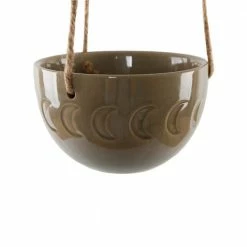 Flora Bunda 5 in. Olive Green Ceramic Moon Phase Hanging Planter Pot