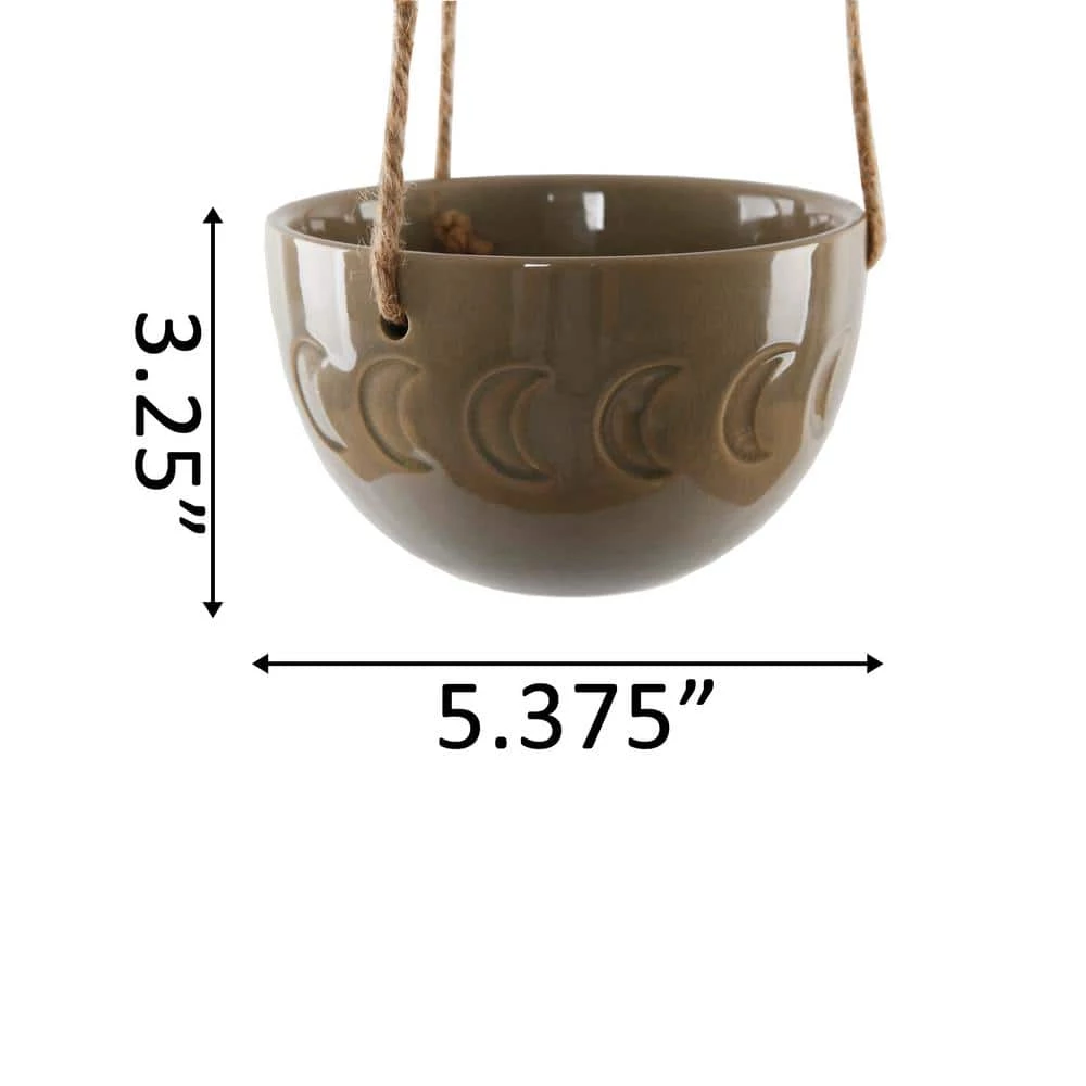 Flora Bunda 5 in. Olive Green Ceramic Moon Phase Hanging Planter Pot 4 Flora Bunda 5 in. Olive Green Ceramic Moon Phase Hanging Planter Pot - Image 2