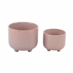 Flora Bunda 6 in. and 4.75 in. Mauve Sunmoon Footed Ceramic Planter, (Set of 2)
