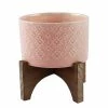 Flora Bunda 5 in. Pink India Ceramic Planter on Wood Stand Mid-Century Planter -US Flora Bunda Sales 2022 pink flora bunda plant pots ct902e pk 64 1000