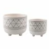 Flora Bunda 6 in. and 5 in. White/Black Ceramic Line Geometric with Legs Mid-Century Planter (Set of 2)