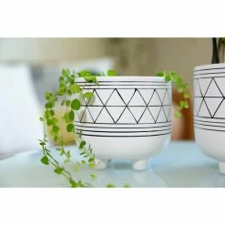Flora Bunda 6 in. and 5 in. White/Black Ceramic Line Geometric with Legs Mid-Century Planter (Set of 2) -US Flora Bunda Sales 2022 white black flora bunda plant pots ct246e2 blk fa 1000