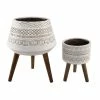 Flora Bunda 18 in. and 10 in. White Tribal Fiberglass Plant Pot on Wood Stand Mid-Century Planter (Set of 2) -US Flora Bunda Sales 2022 white flora bunda plant pots ctf259e2 wh 64 1000