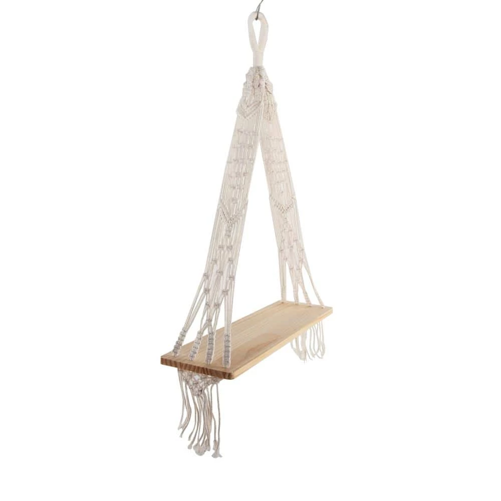 Flora Bunda 20 in L 5.8 in W Wood and Macrame Hanging Shelf 3 Flora Bunda 20 in L 5.8 in W Wood and Macrame Hanging Shelf