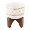 Flora Bunda Mid-Century 7 in. White/Gold Line Ceramic Geometric Pot with Wood Stand Planter 2 Flora Bunda Mid-Century 7 in. White/Gold Line Ceramic Geometric Pot with Wood Stand Planter -US Flora Bunda Sales 2022 white gold flora bunda plant pots ct876e wh gd 64 1000